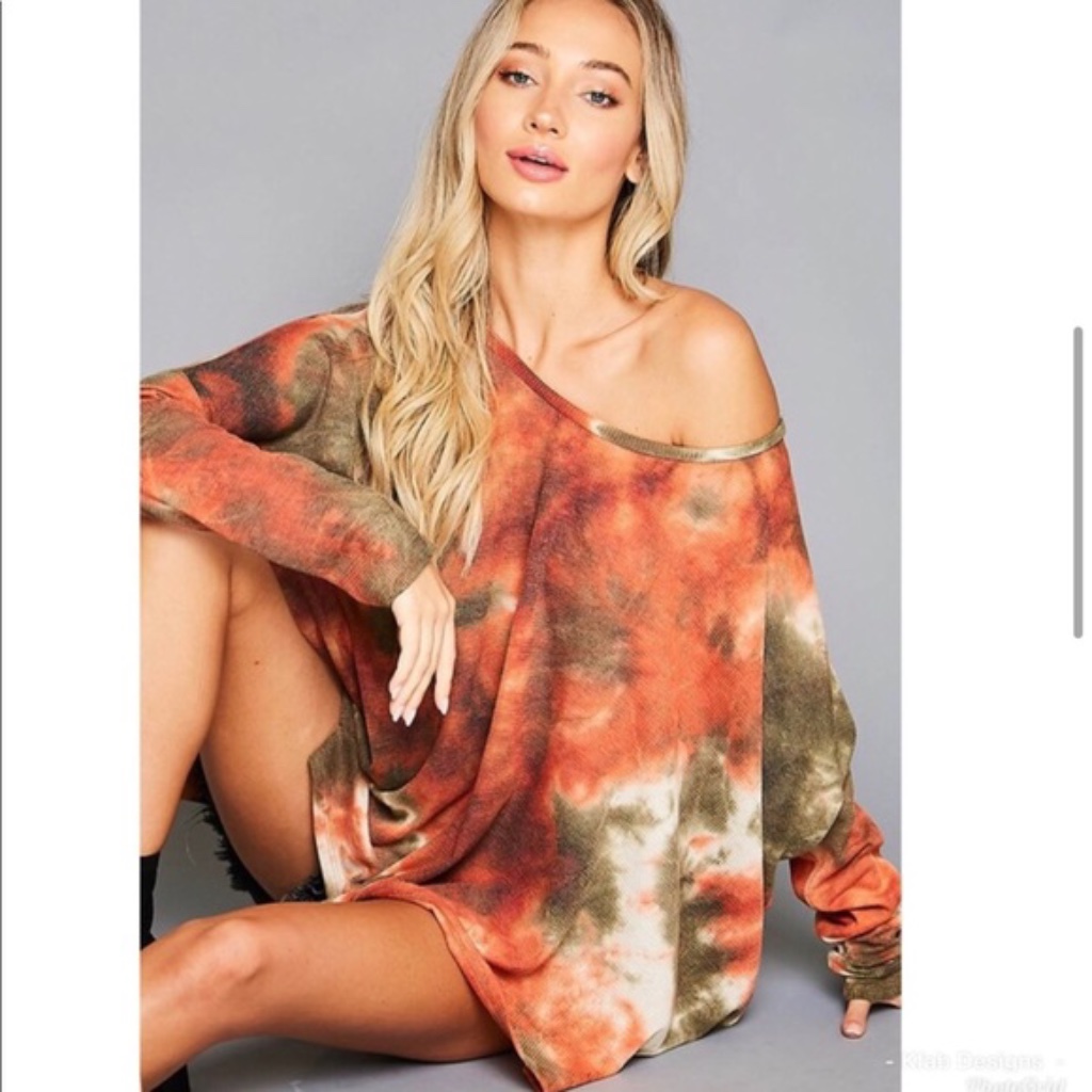 Relaxed Fit Dolman Sleeve Rust/Olive Tie-Dye